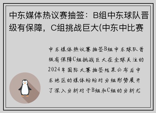 中东媒体热议赛抽签：B组中东球队晋级有保障，C组挑战巨大(中东中比赛是什么意思)