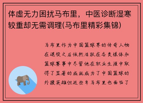 体虚无力困扰马布里，中医诊断湿寒较重却无需调理(马布里精彩集锦)