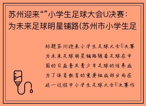 苏州迎来“”小学生足球大会U决赛：为未来足球明星铺路(苏州市小学生足球比赛)