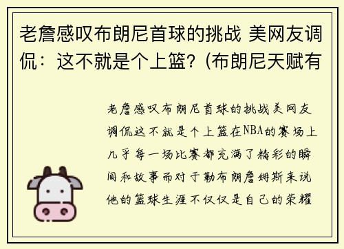 老詹感叹布朗尼首球的挑战 美网友调侃：这不就是个上篮？(布朗尼天赋有詹姆斯当年高吗)